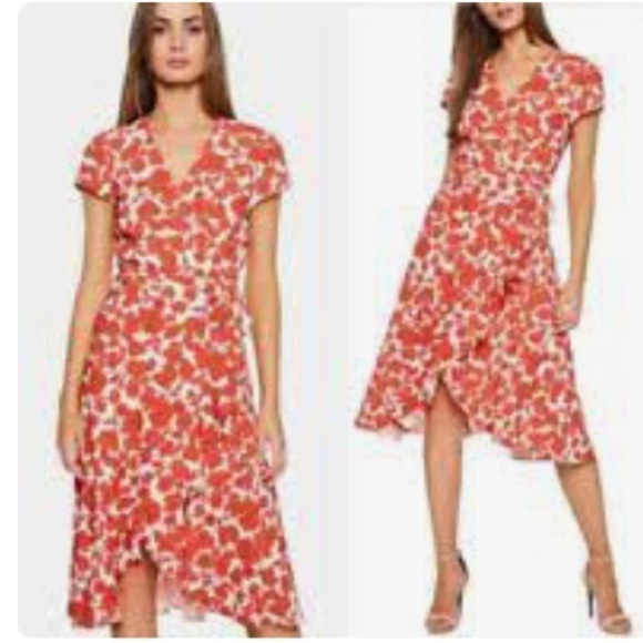Bardot Fiesta Red and White Floral Faux Wrap Dress size XS New with tags - Picture 8 of 8